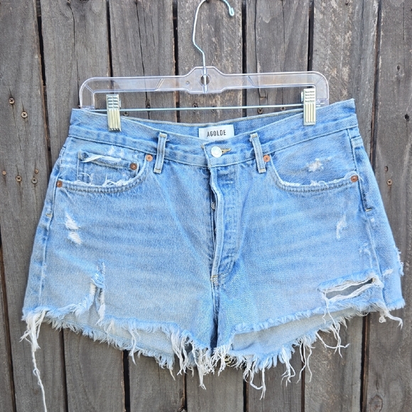 Agolde Pants - Agolde Light Wash Distressed Denim Parker Shorts Size 29